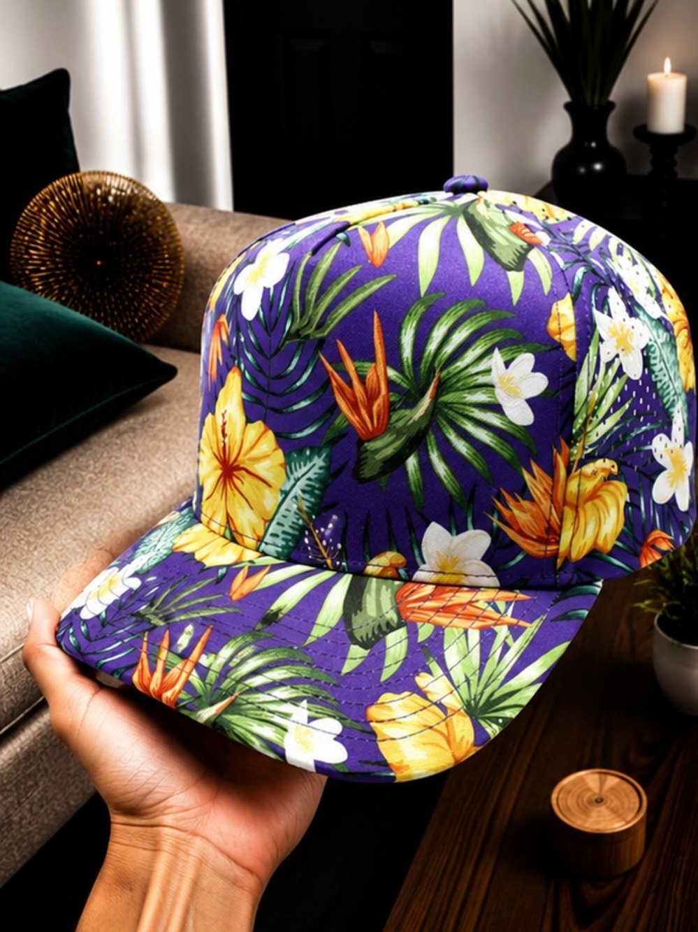 Redline Tropical Floral Snapback Hat – Purple Hawaiian Print Flat Bill Cap